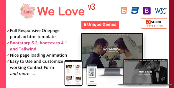 Responsive One page Wedding Template