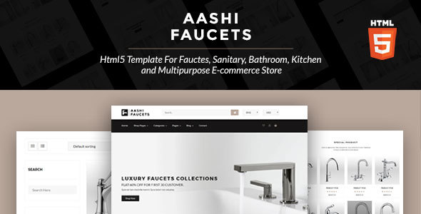 Aashi Faucets - HTML5 Template for Faucets, Sanitary, Bathroom, Kitchen and Multipurpose E-commerce
