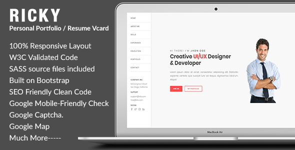 Ricky-Personal Portfolio / Resume Vcard Template