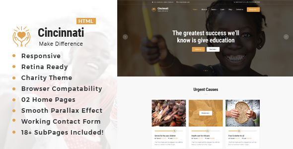 Cincinnati | Charity Non-Profit HTML5 Template