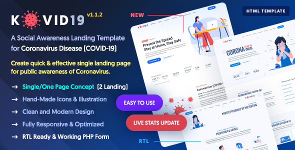 KOVID19 – Coronavirus (COVID-19) Prevention & Awareness HTML Template