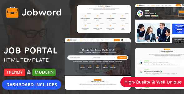 Jobword - Job Portal HTML Template (Employment, Naukri, Shine, Indeed, Job Posting, Job Provider)