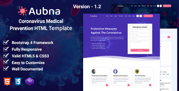 Aubna - Coronavirus Medical Prevention HTML Template