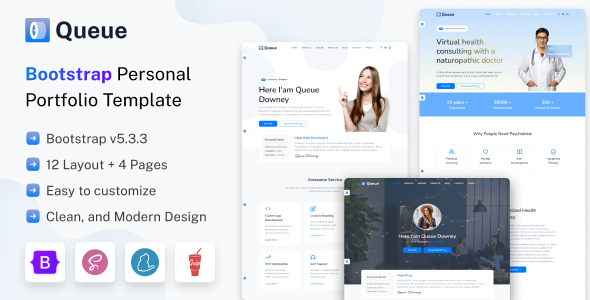 Queue - Personal Portfolio, Resume Template