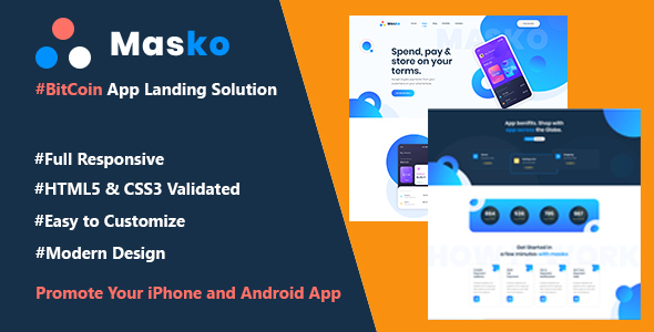 Masko-BitCoin & Cryptocurrency App Landing Page HTML Template