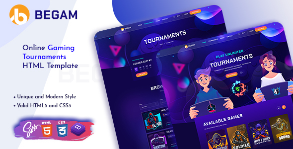 Begam - Online Gaming Tournaments HTML Template