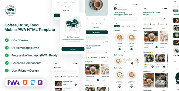CoffeeMonster | Coffee, Food, Drink Mobile PWA HTML Template