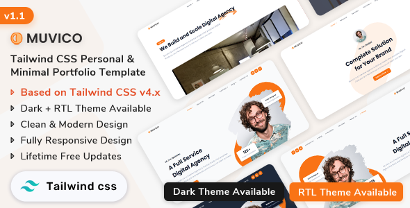 Muvico - Minimal Personal Portfolio HTML5 Template (Tailwind CSS v4)