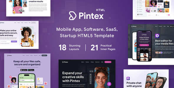 Pintex - Mobile App & Software Landing Page HTML Template