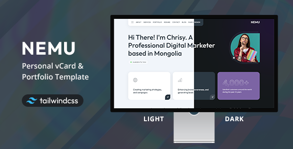 Nemu - Tailwind Personal vCard/Portfolio Template