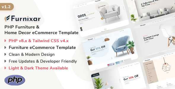 Furnixar - PHP Furniture & Home Decor eCommerce Template (PHP + Tailwind CSS v4)