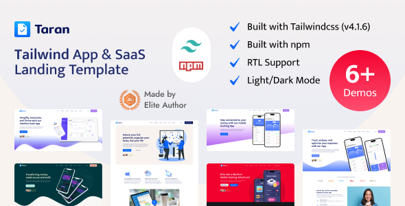Taran - Tailwind CSS App & SaaS Landing Template