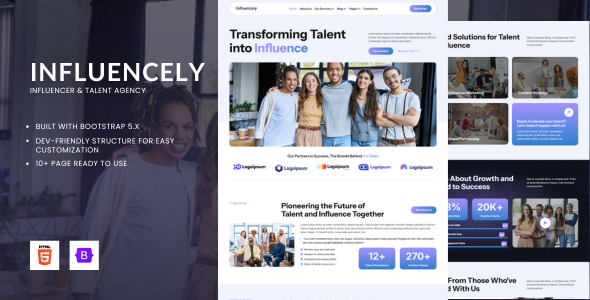 Influencely - Influencer & Talent Agency HTML Bootstrap 5 Template