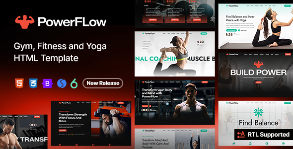 PowerFlow - Gym Fitness and Yoga HTML Website Template