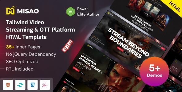 Misao – Tailwind Video Streaming & OTT Platform HTML Template