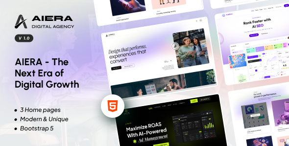 AIera – Digital Agency & SaaS HTML Template for Startups & IT Tech Companies