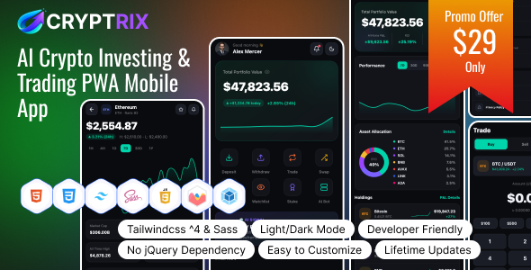 Cryptrix - AI Crypto Investing & Trading PWA Mobile App HTML Template