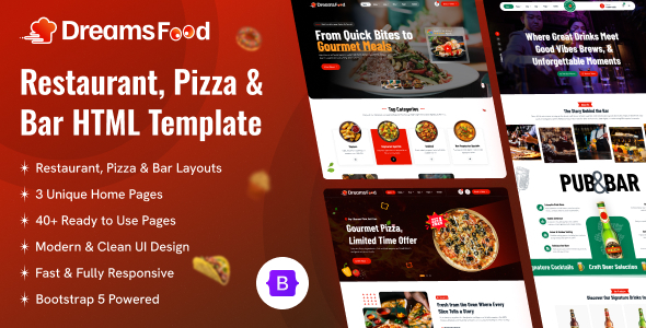 Dreams Food - Restaurant, Fast Food, Pizza & Cafe HTML Template