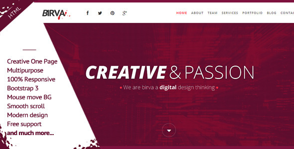 Birva- Responsive Multipurpose One Page HTML Theme